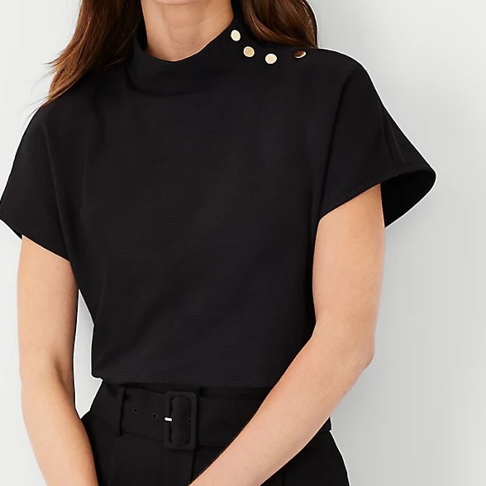 Button Shoulder Mockneck Top